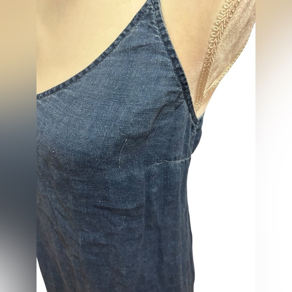 Bella Dahl Blue Denim looking Linen spaghetti strap midi dress | linen sundress - Picture 4 of 8